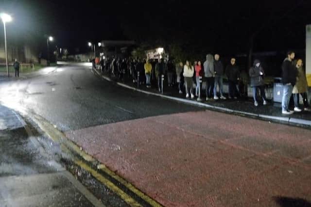 Queues at 10.45pm outside St Joseph's Centre, Balerno