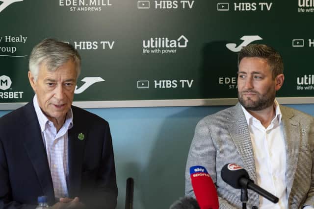 Lee Johnson, right, alongside Ron Gordon at his unveiling as Hibs manager. Picture: SNS