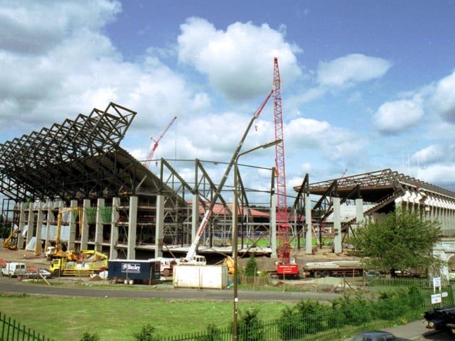 Work begins on the redevelopment of Murrayfield stadium, the national rugby ground in Edinburgh, July 1992.