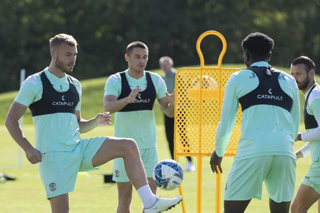 Magennis takes part in training with Ryan Porteous, Nohan Kenneh, and Martin Boyle