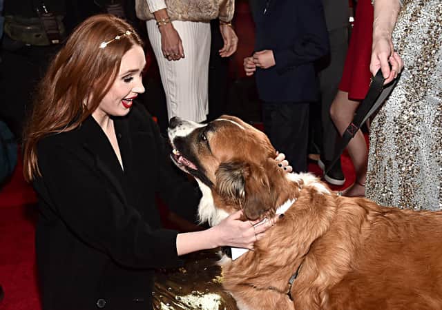 Karen Gillan with The Call of the Wild co-star Buckley.