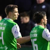 Hibs' Paul Hanlon, left, and Lewis Stevenson, right, are both leaving the club.