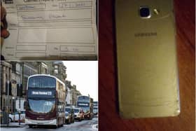The couple were incensed by the £5 pick up fee to collect Stacey's mobile phone which, as shown in the pictures, had cracks in it prior to being left on the bus. Pictures: Laurence Hunter/ Lisa Ferguson