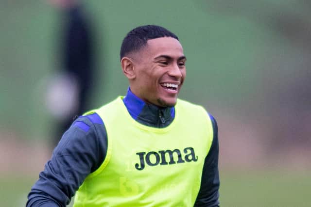 Demetri Mitchell was all smiles as he took part in training ahead of the trip to Motherwell
