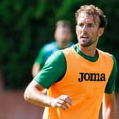 Christian Doidge pictured in pre-season training for Hibs after returning from a loan spell at Kilmarnock. Picture: SNS