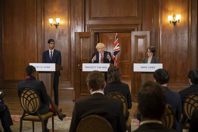 (L-R) Shri Patel as Rishi Sunak and Kenneth Branagh as Prime Minister Boris Johnson. Picture: PA Photo/©Sky UK Ltd/Phil Fisk