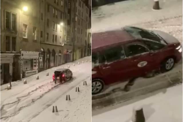Edinburgh weather: Nail biting video shows taxi slip and slide up the Royal Mile in the snow