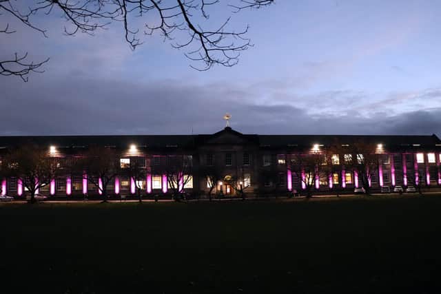George Watson's College lights up purple.
