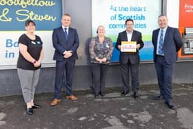 (L-R: Jen Renton, deputy store manager, Steve Hogarth, head of profit and protection, Sharon Gooddall, store manager, Craig Hoy, Conservative MSP for South Scotland, Frank McCarron, regional business manager).