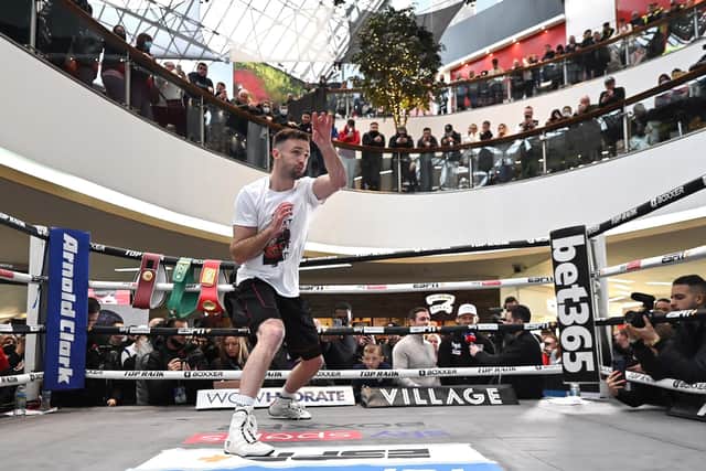 Josh Taylor in an open workout ahead of his bout with Jack Catterall. The workout is in the St Enoch's centre, Glasgow in the run up to the match on Saturday 26th February at OVO Hydro.