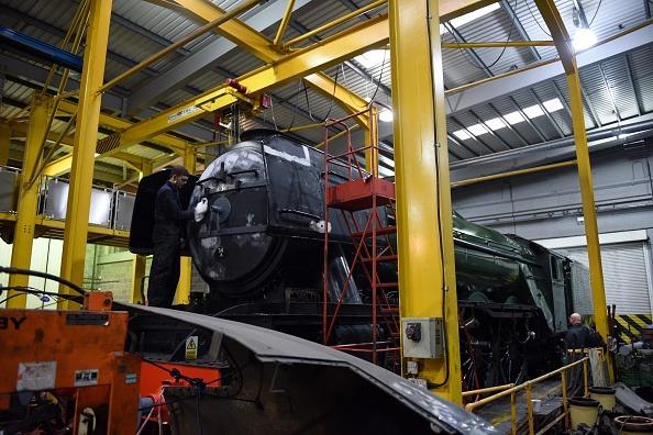 The Flying Scotsman steam locomotive undergoes restoration work in the National Railway Museum in York, north west England on February 17, 2016.
It is the first locomotive to reach 100mph in 1934 is at the final stage of its decade-long, 4.2 million GBP restoration.
