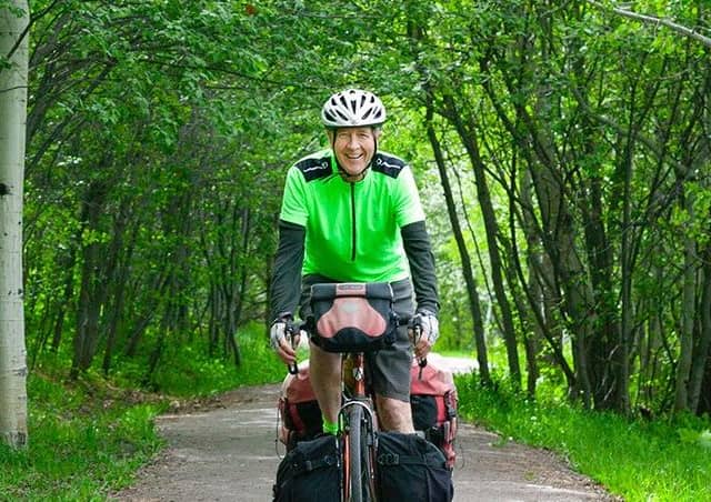 George Russell, 73, is cycling across the USA to help the National Trust for Scotland.