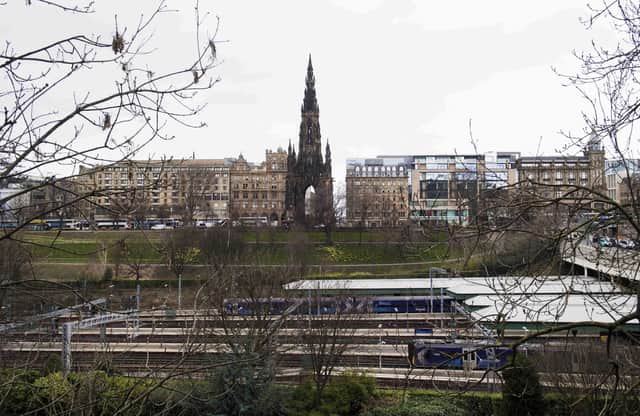 The Scott Monument towers over Wavrley Station in Princes Street Gardens
