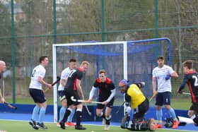 Goalmouth action as Grange pile on the pressure against Dunfermline Carnegie at Fettes. Picture: Nigel Duncan