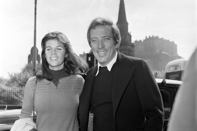 American singer Andy Williams and his wife, in Edinburgh before visiting Muirfield to play golf in May 1970