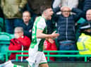 Josh Campbell wheels away after opening the scoring for Hibs