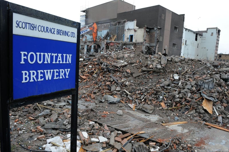 The former Scottish Courage Brewing LTD, Fountain Brewery being demolished in 2011.