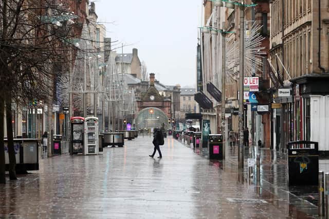 Business close their doors on Buchanan Street, Glasgow, under Scotland's lockdown. Picture: PA
