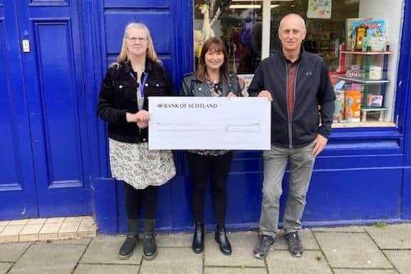 Left to right: Cancer Research UK shop deputy manager Yvonne Stevenson, Mags Wright (Hugh’s wife) and friend Colin Fowler.