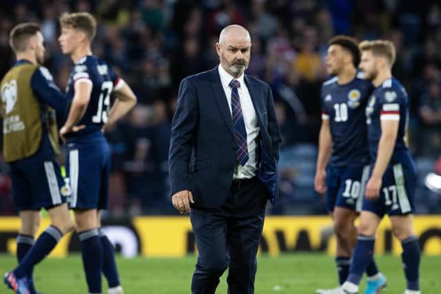 A disappointed Steve Clarke at full-time after his Scotland side lost to Ukraine in the World Cup qualification play-offs. Picture: SNS