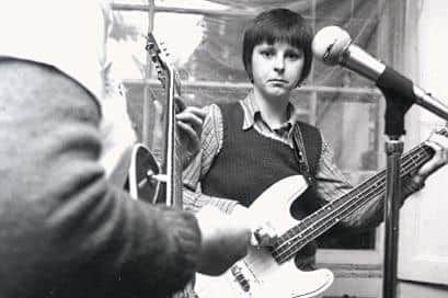 Marion Lees-McPherson on bass with the Stepney Sisters in the Seventies