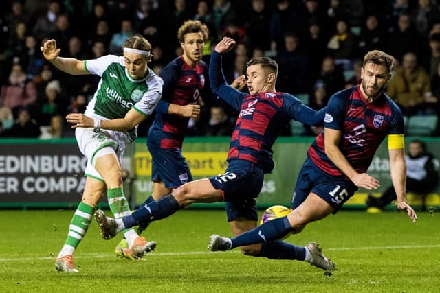 Elias Melkersen in action for Hibs against Ross County in the last meeting between the two teams
