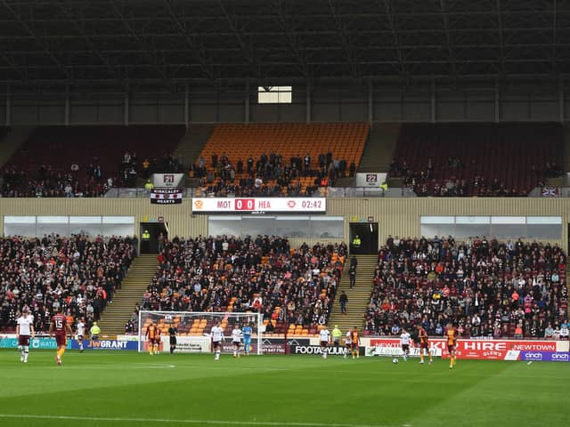 Hearts fans in the away end at Fir Park during the 3-0 victory earlier this season. Picture: SNS