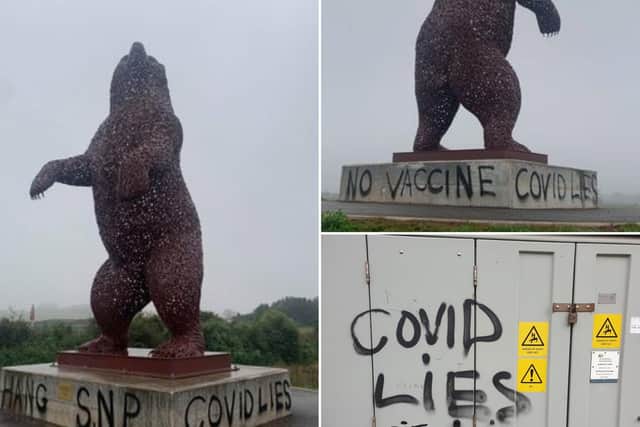 Dunbear: Iconic East Lothian statue targeted with anti SNP graffiti as locals wake up to spate of damage