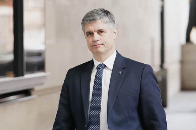 Ambassador of Ukraine to the UK, Vadym Prystaiko arrives at BBC Broadcasting House in London, to appear on the BBC One current affairs programme, Sunday Morning. Picture date: Sunday February 27, 2022.