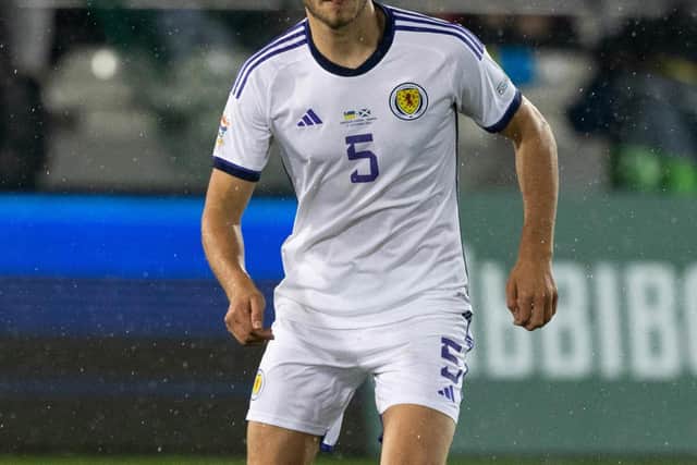 Ryan Porteous on his Scotland debut during last night's UEFA Nations League match against Ukraine. Picture: Craig Williamson / SNS