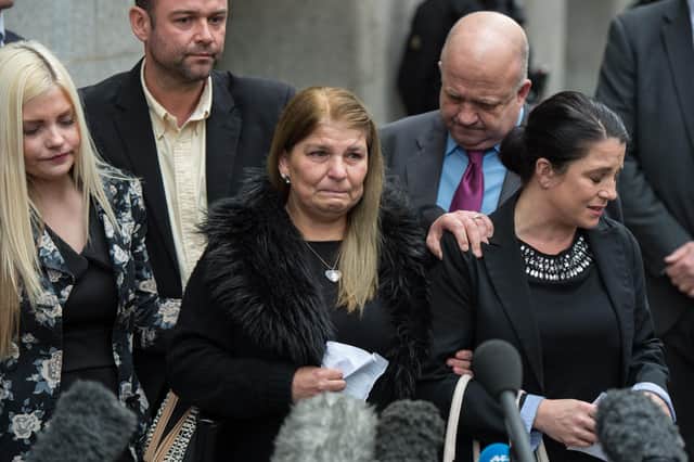 Relatives of victim Jack Taylor speak to the media after serial killer Stephen Port was found guilty and given a whole-life sentence (Picture: Chris J Ratcliffe/Getty Images)