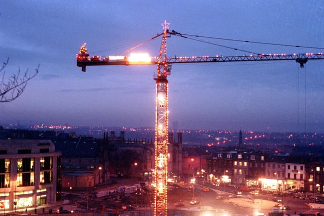 This Balfour Beatty crane won the Best Dressed Crane award for its Christmas lights and Christmas tree in December 1990.