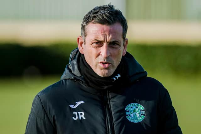 Jack Ross takes training on Tuesday ahead of Hibs' trip to Ross County in the cinch Premiership. Picture: SNS
