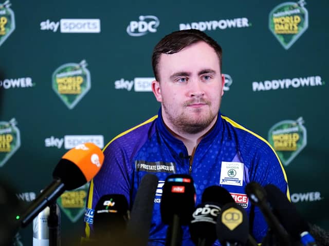Luke Littler speaks to the media after losing to Luke Humphries in the final of the Paddy Power World Darts Championship at Alexandra Palace, London
