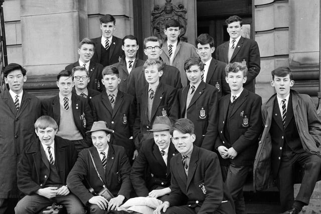 George Watson's College boys preparing to leave for a skiing holiday in Switzerland in December 1963.