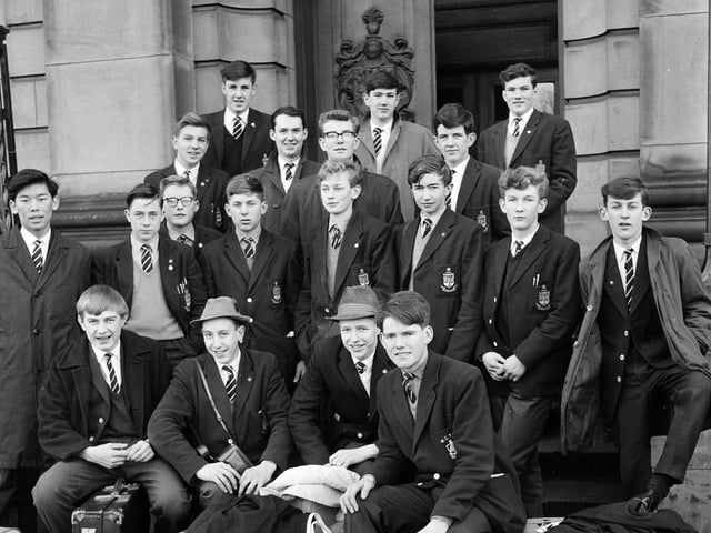 George Watson's College boys preparing to leave for a skiing holiday in Switzerland in December 1963.