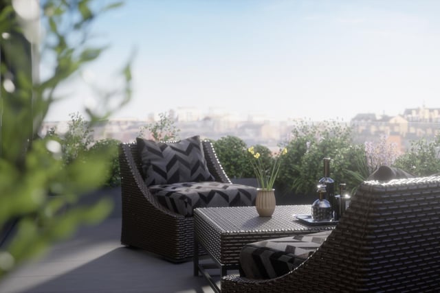 A stunning CGI view over Edinburgh from one of the Penthouse apartments at Canonmills.