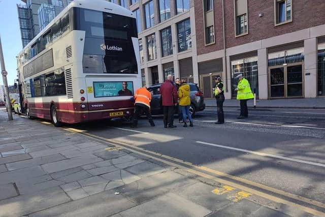 Edinburgh crash: City centre road closed in Capital after crash involving a Lothian bus . Credit: Nicky Summers