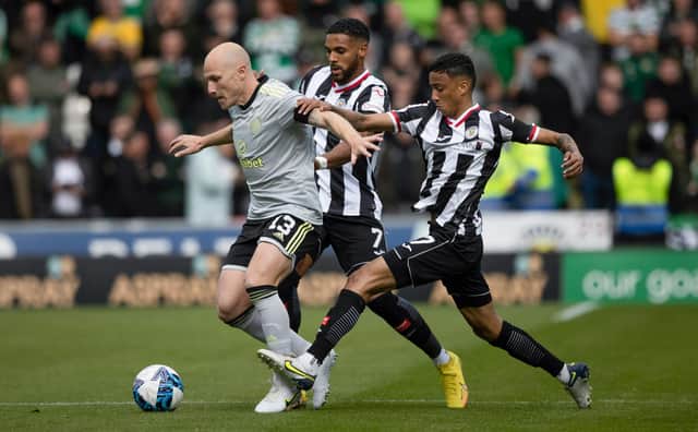 St Mirren's Jonah Ayunga and Keanu Baccus challenge Aaron Mooy during the win over Celtic earlier this season. Both Buddies feature in the top 15. Picture: SNS