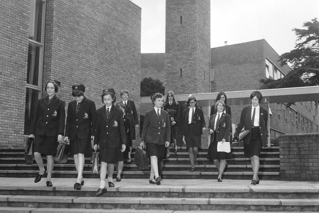 Pupils at James Gillespie's High School arrive to start the term at their new building in Bruntsfield House in August 1966.