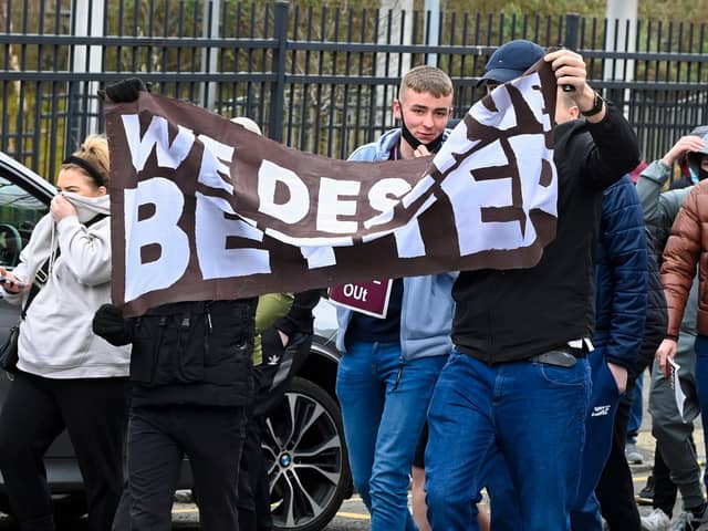 Hearts fans make their feelings know before the defeat to Queen of the South. Picture: SNS