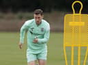 Paul Hanlon takes part in a training session at Hibs' East Mains training complex