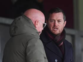 Jon Daly, speaking to Peter Houston at Arbroath v Morton in December, is the interim manager at St Patrick's Athletic.