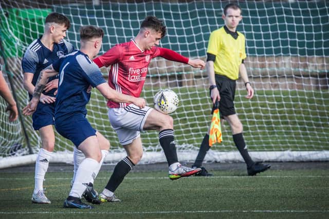 Aaron Darge in control for Gala Fairydean in their clash against Vale of Leithen