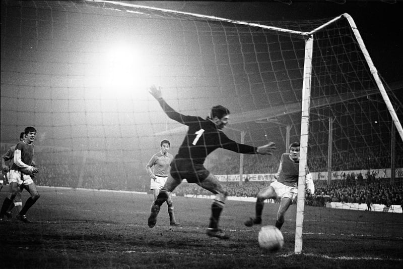 Legendary Italian 1982 World Cup winning goalkeeper was at Easter Road in 1967 for the Hibs v Napoli Fairs-Cup Third Round tie when Hibs put five goals past him to overcome a 4-1 loss in Italy and win 6-4 on aggregate. Pat Stanton of Hibs is pictured scoring past Dino Zoff.