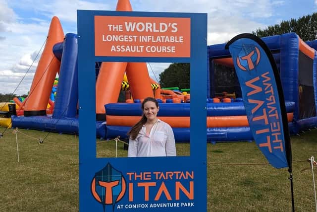 Edinburgh Evening News reporter Anna Bryan after completing the 568-metre inflatable assault course.
