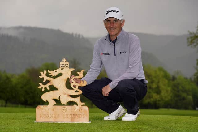 Euan McIntosh poses with the trophy after winnng the Riegler & Partner Legends at Murhof Golf Club in Frohnleiten, Austria. Picture: Phil Inglis/Getty Images.