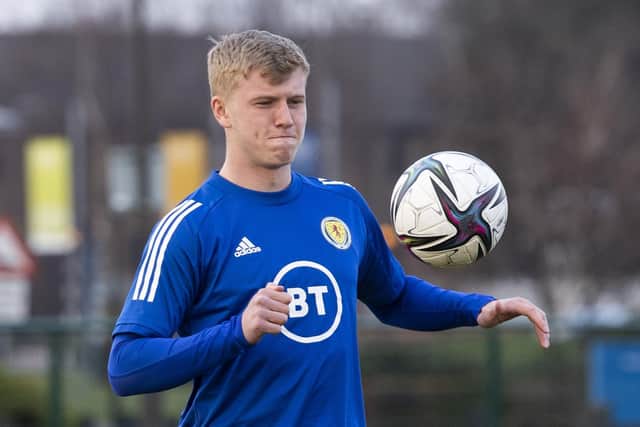 Josh Doig training for Scotland Under-21s at The Oriam ahead of Friday's match against Turkey at Tynecastle Park