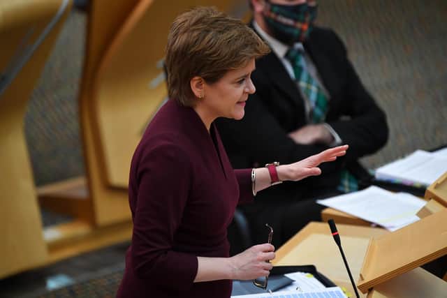 Scotland's First Minister Nicola Sturgeon during First Minster's Questions at the Scottish Parliament in Holyrood, Edinburgh. Picture date: Thursday February 3, 2022.