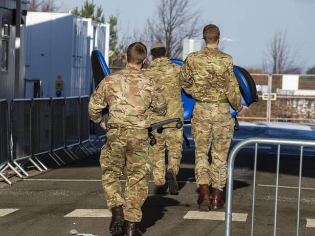 The army help set up a Covid 19 vaccination centre at Queen Margaret University, Edinburgh